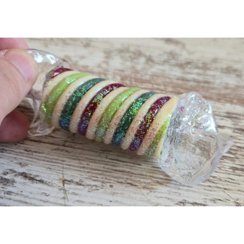 Vintage Glass Ribbon Candy Christmas Ornament Hand-Painted Glitter Blown Glass